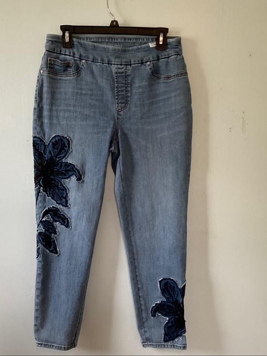 Chico's Denim - Chico's Light Blue Jeans with Dark Blue Floral Appliqué
